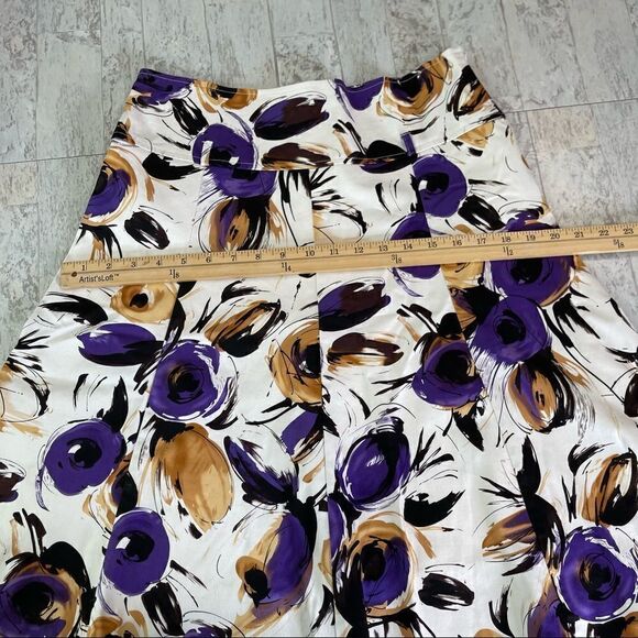 Available White Purple Floral Print A Line Skirt Size Large - Picture 9 of 11